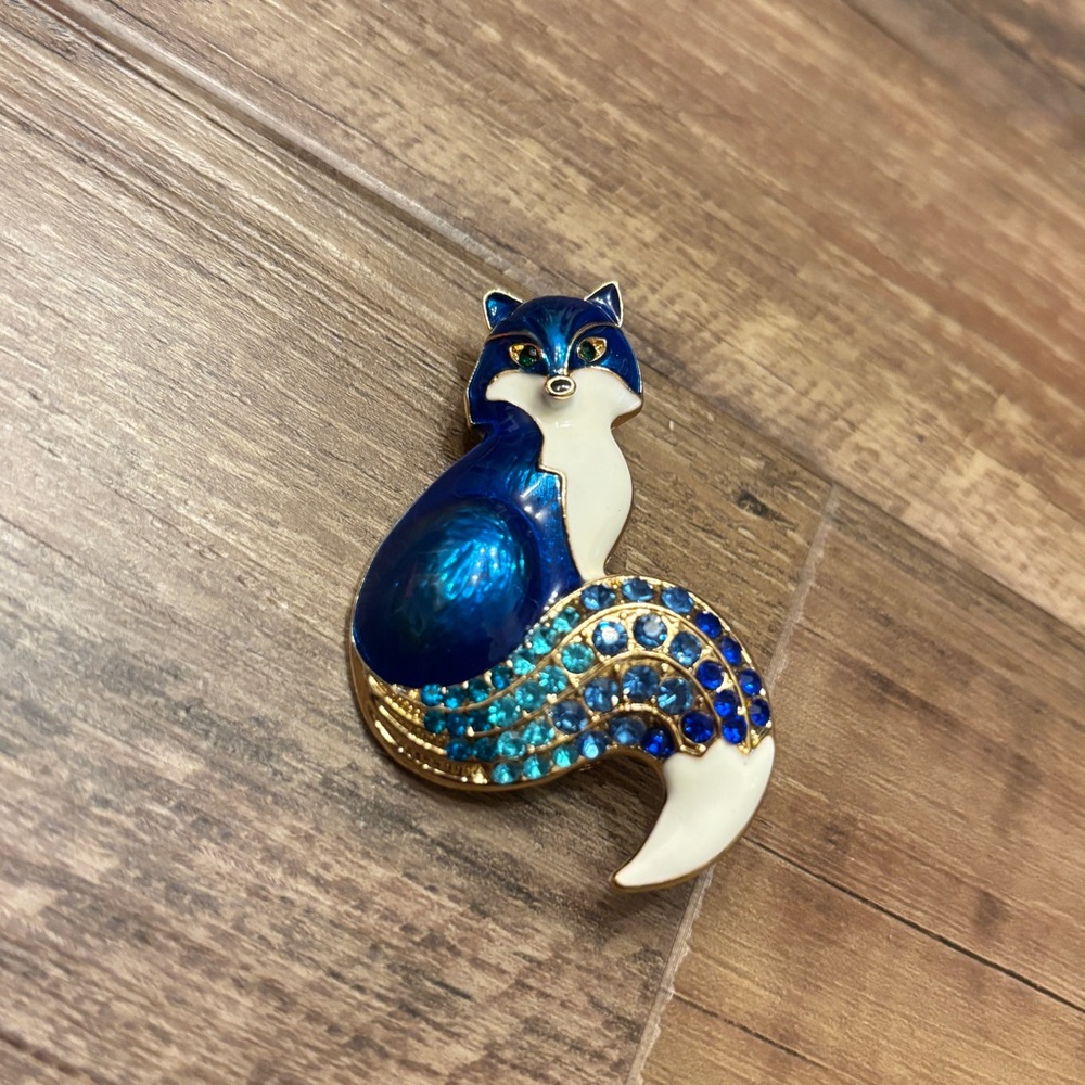 Blue Enamel Fox Brooch
